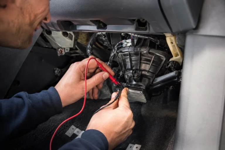 Mechanik sprawdza rezystor dmuchawy, gdy wentylator nawiewu działa tylko na jednym biegu