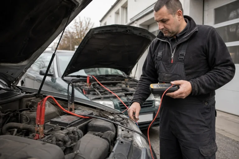 Mechanik diagnozuje auto, które odpala z kabli i gaśnie