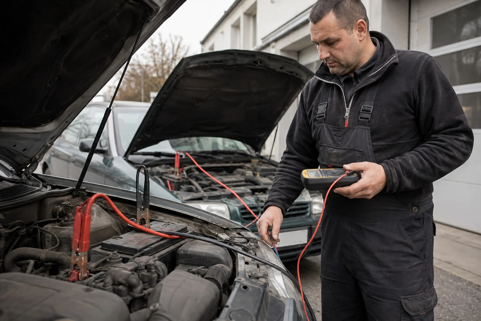 Mechanik diagnozuje auto, które odpala z kabli i gaśnie